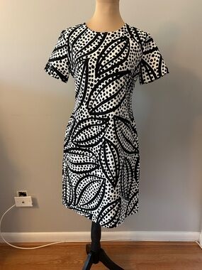 Ann Taylor Black and White Leaf Dot Short Sleeve Dress